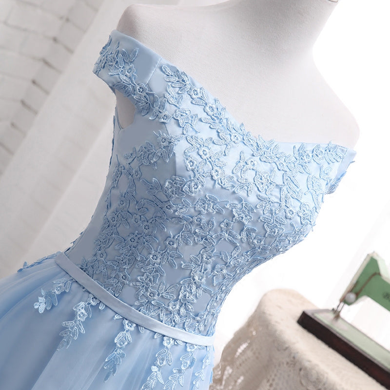 Light Blue Tulle Bridesmaid Dress, Cap Sleeves Short Bridesmaid Dress, Wedding Party Dress