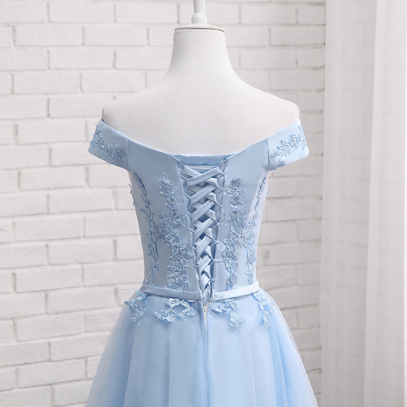 Light Blue Tulle Bridesmaid Dress, Cap Sleeves Short Bridesmaid Dress, Wedding Party Dress