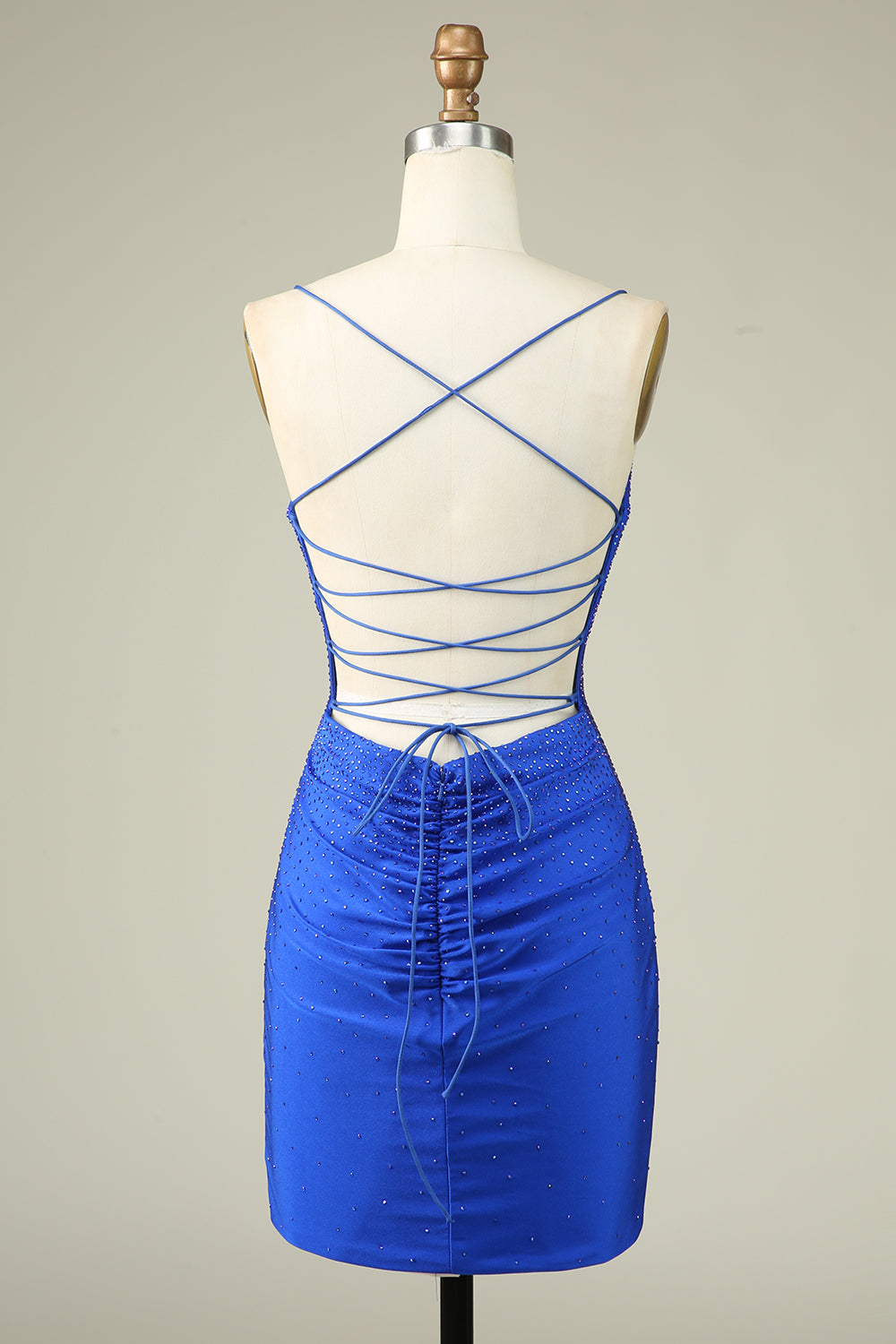 Sexy V Neck Blue Spaghetti Straps Homecoming Dress With Beading