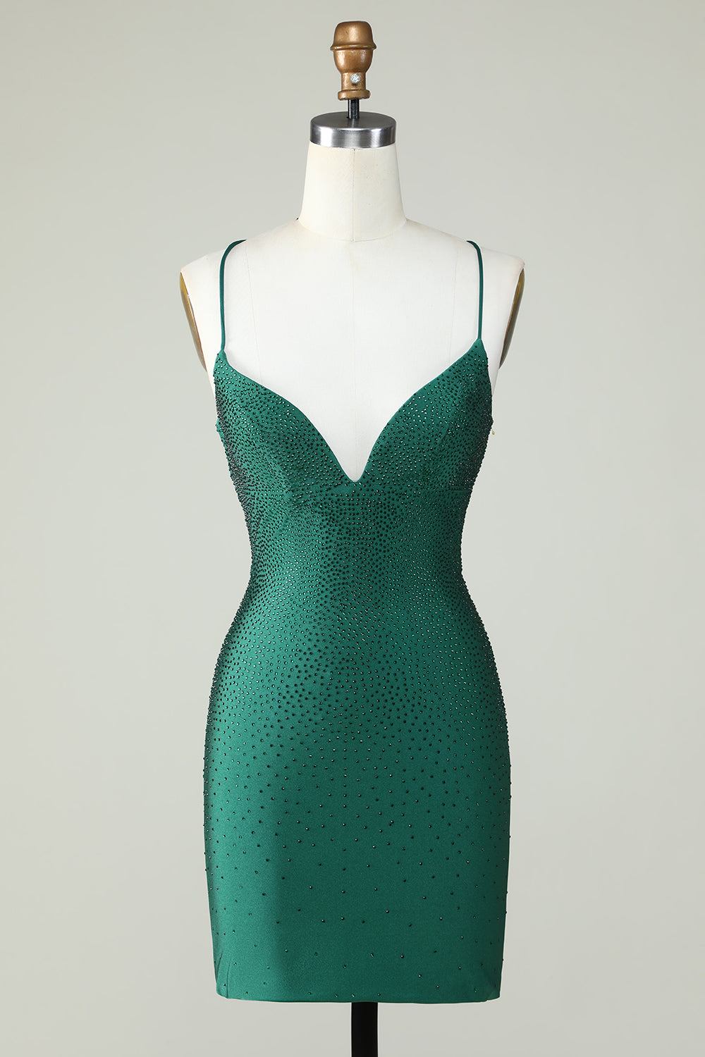 Sheath Spaghetti Straps Dark Green Short Homecoming Dress with Beading