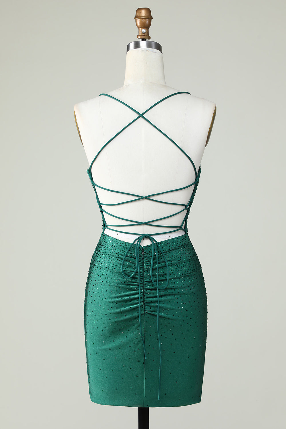 Sheath Spaghetti Straps Dark Green Short Homecoming Dress with Beading