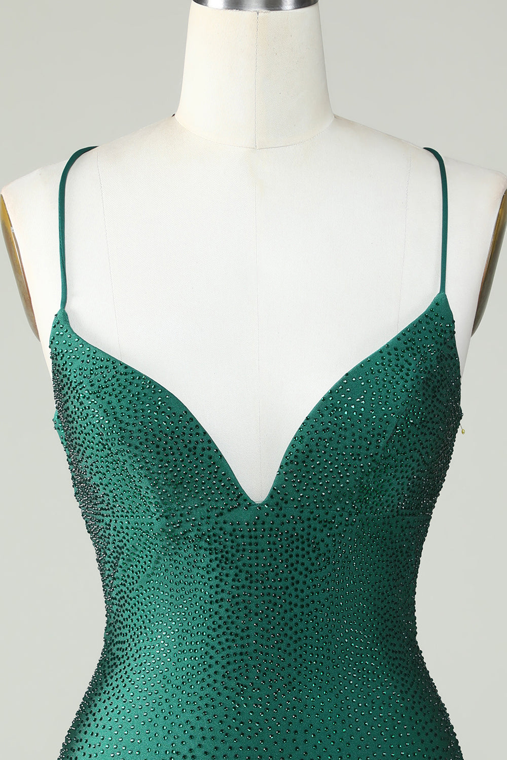 Sheath Spaghetti Straps Dark Green Short Homecoming Dress with Beading