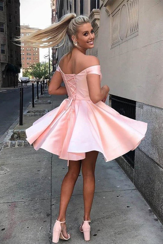 Suri |A-Line Satin Off-Shoulder Homecoming Dress