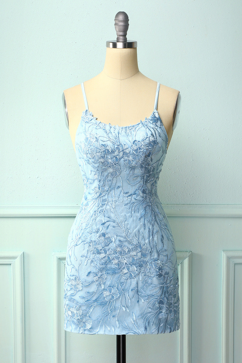 Sky Blue Spaghetti Straps Bodycon Dress