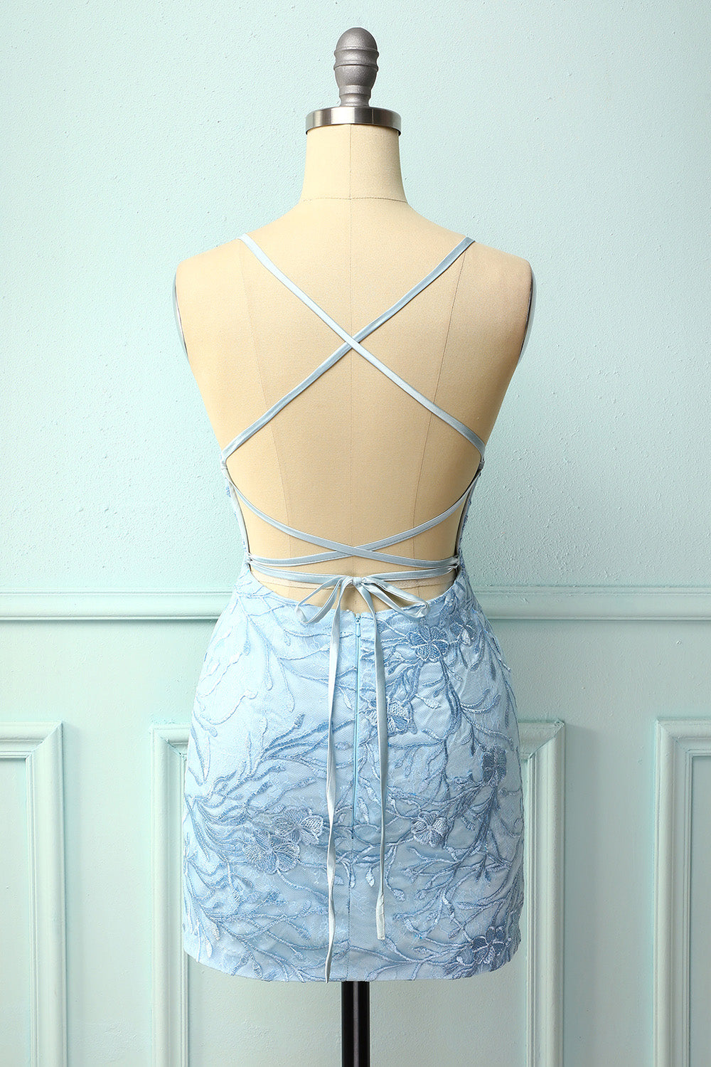 Sky Blue Spaghetti Straps Bodycon Dress