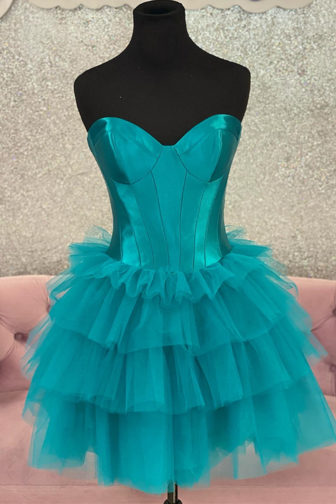 Sweetheart Teal A-line Short Ruffle Party Dress