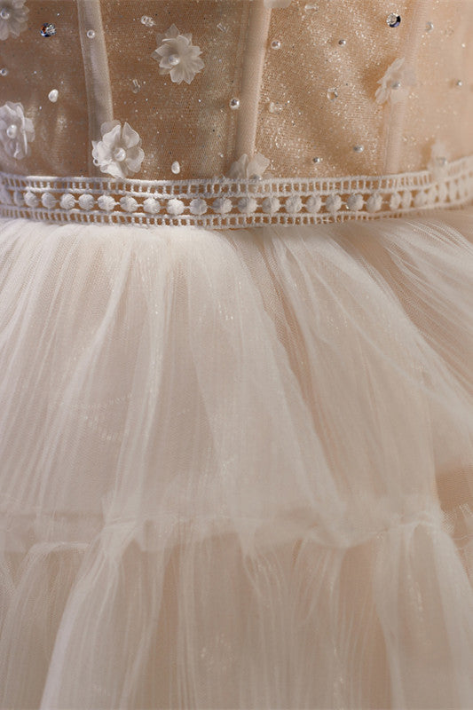 White Tulle 3D Floral Lace A-Line Tiered Homecoming Dress