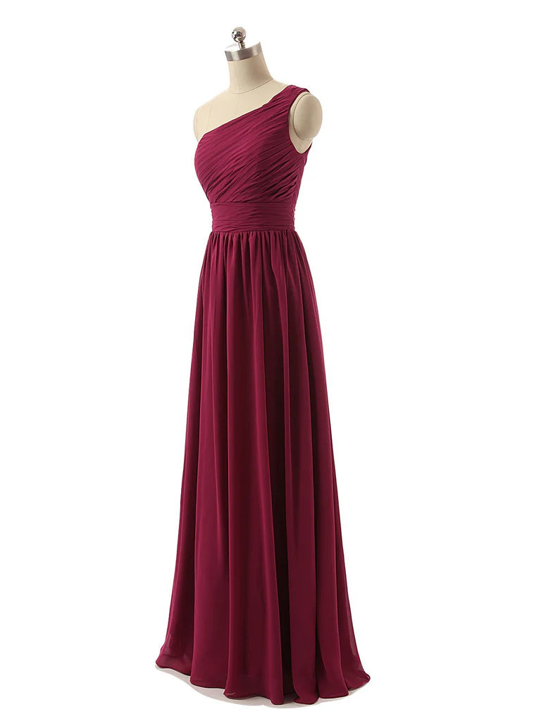 Glamorous Chiffon One Shoulder Neckline Floor-length A-line Bridesmaid Dresses BD048