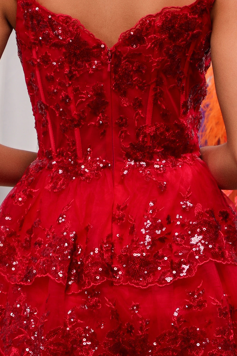 Sparkly Red Corset Tiered Lace A-Line Short Homecoming Dress