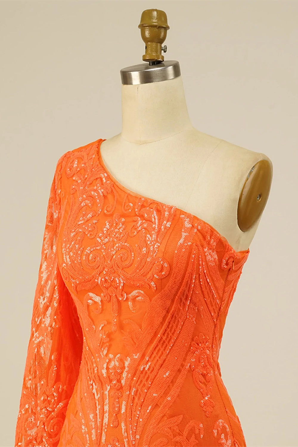 Bodycon One Shoulder Orange Sequins Short Homecoming Dress