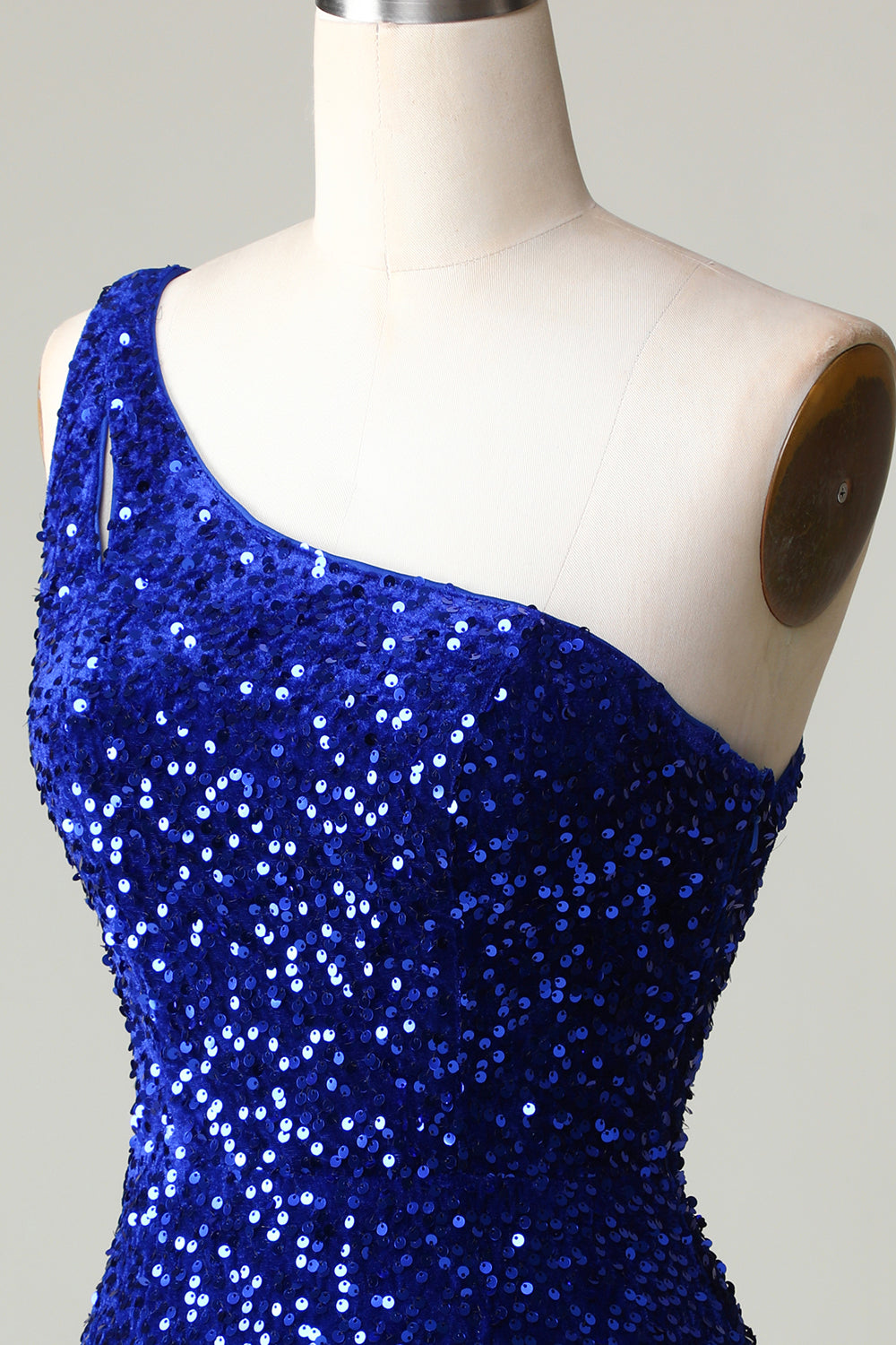 Sequins One Shoulder Royal Blue Tight Beading Short Homecoming Dress