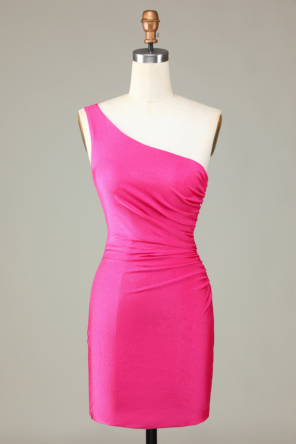 One Shoulder Unique Short Fuchsia Homecoming Dress