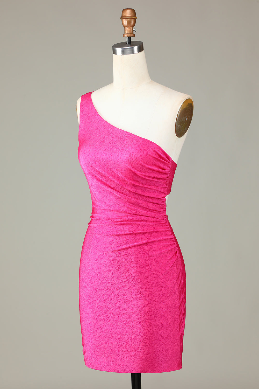 One Shoulder Unique Short Fuchsia Homecoming Dress