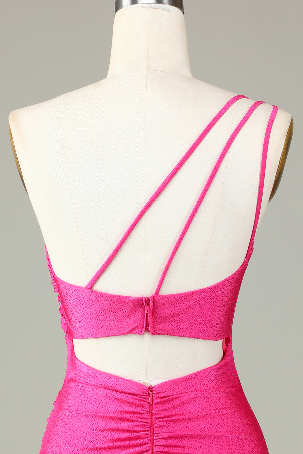 One Shoulder Unique Short Fuchsia Homecoming Dress