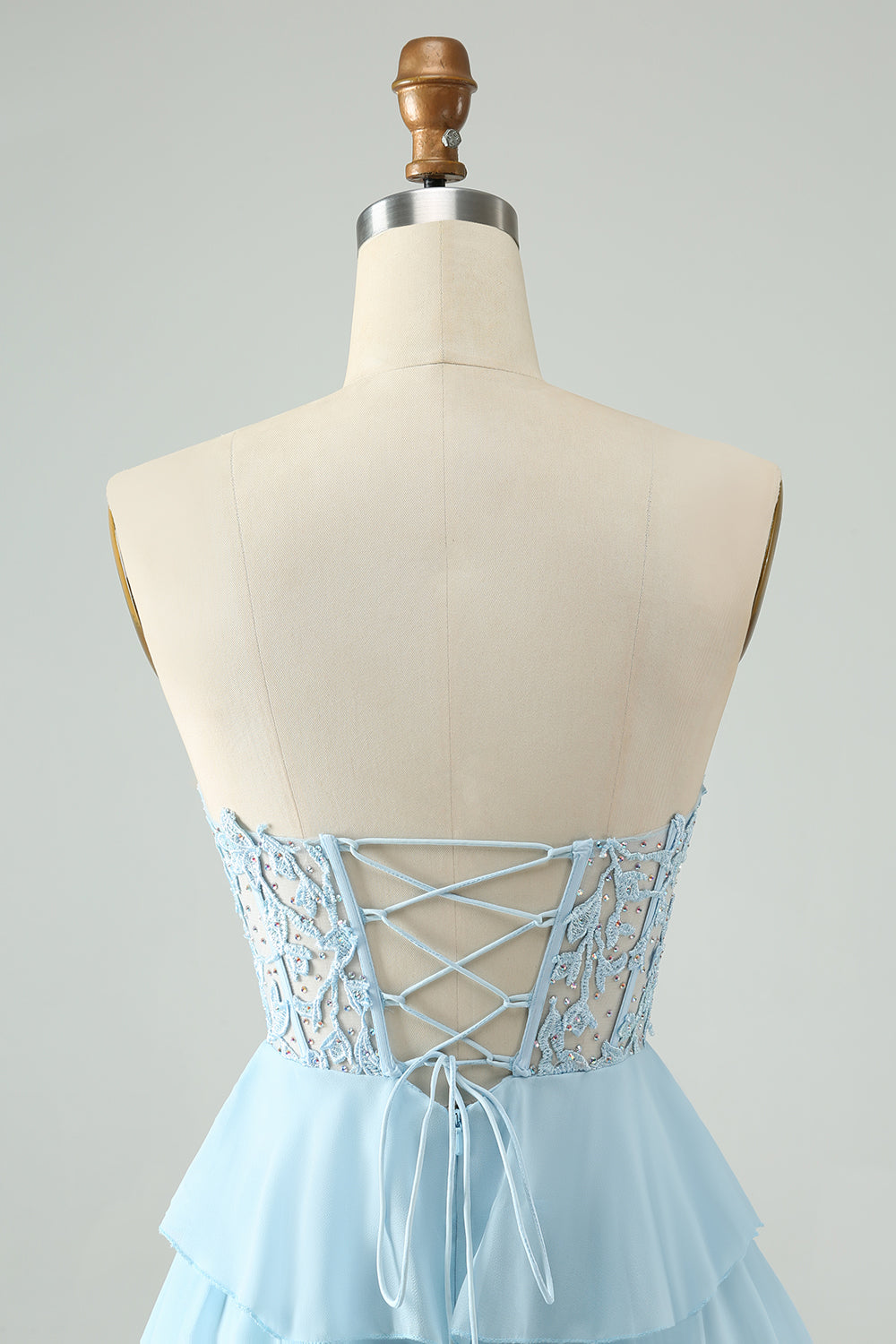 Light Blue A Line Sweetheart Tiered Short Homecoming Dress with Appliques