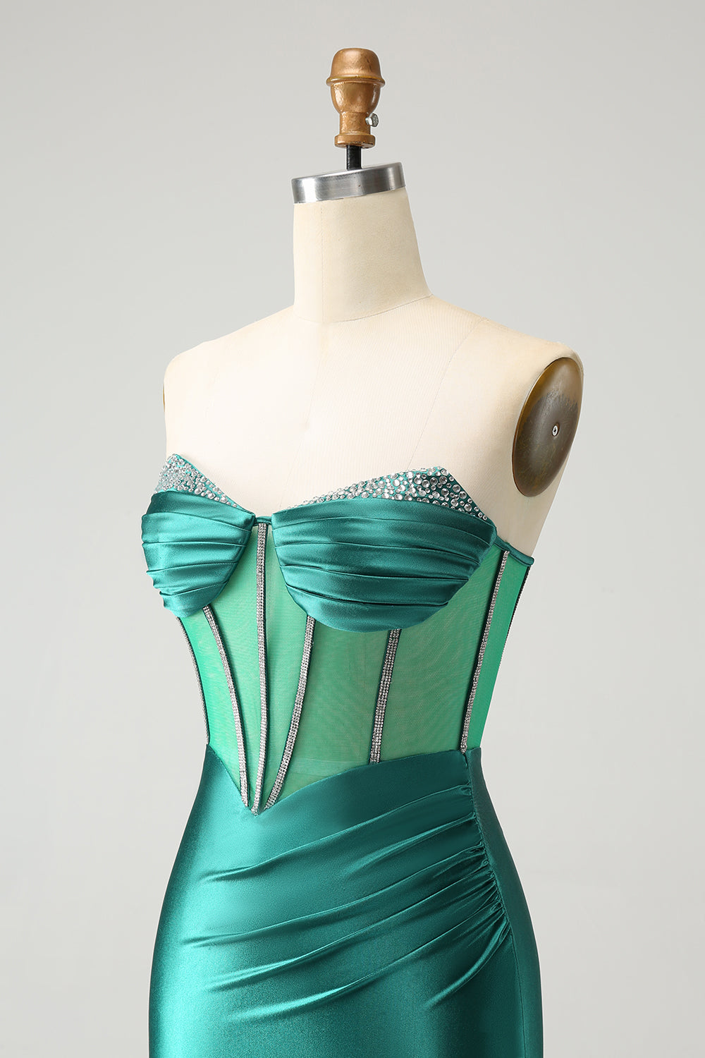 Glitter Dark Green Strapless Corset Tight Homecoming Dress with Beading