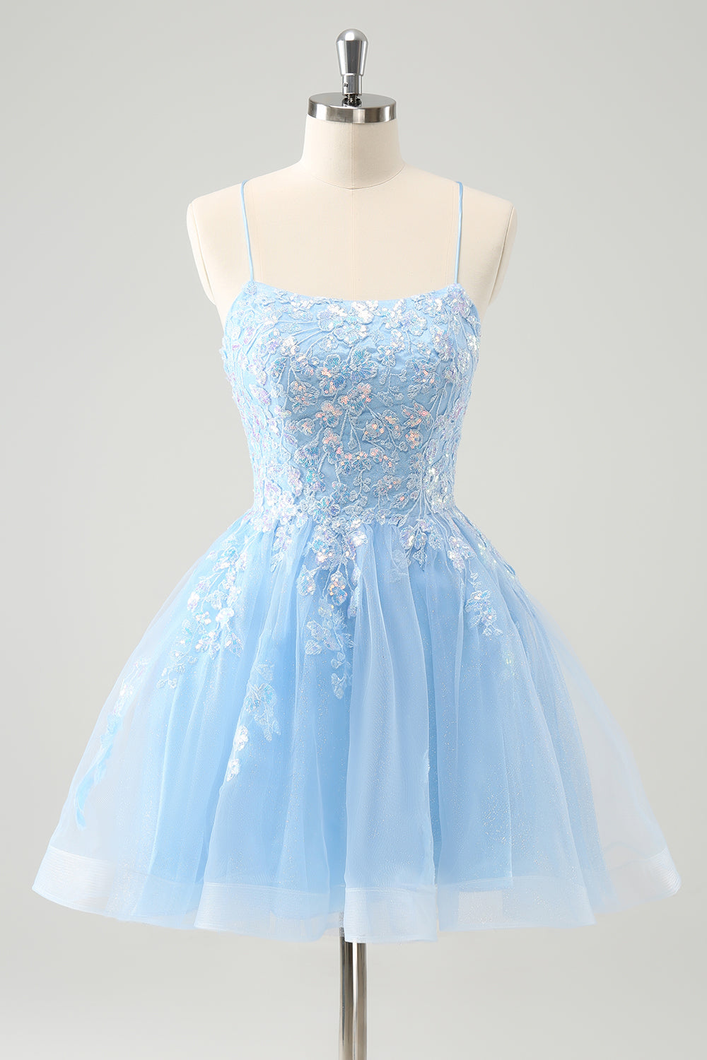 Cute Glitter Blue A Line Sequins Short Homecoming Dress with Appliques