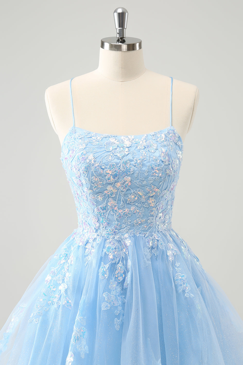 Cute Glitter Blue A Line Sequins Short Homecoming Dress with Appliques