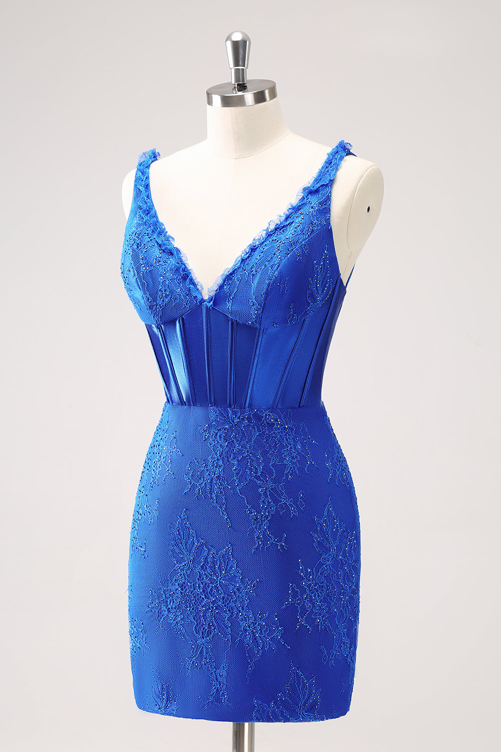 Royal Blue Bodycon V-Neck Short Homecoming Dress with Lace Up Back