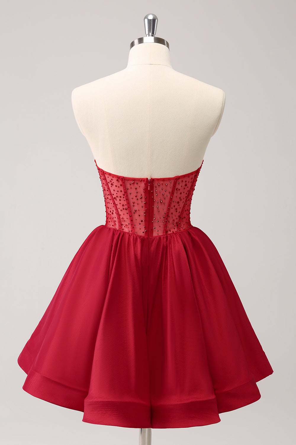 Cute Red A Line Strapless Ruffle Short Homecoming Dress with Beading