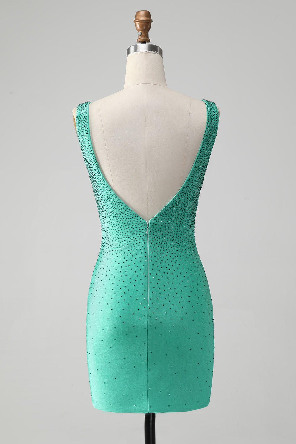 Green Bodycon V Neck Backless Short Homecoming Dress with Beading