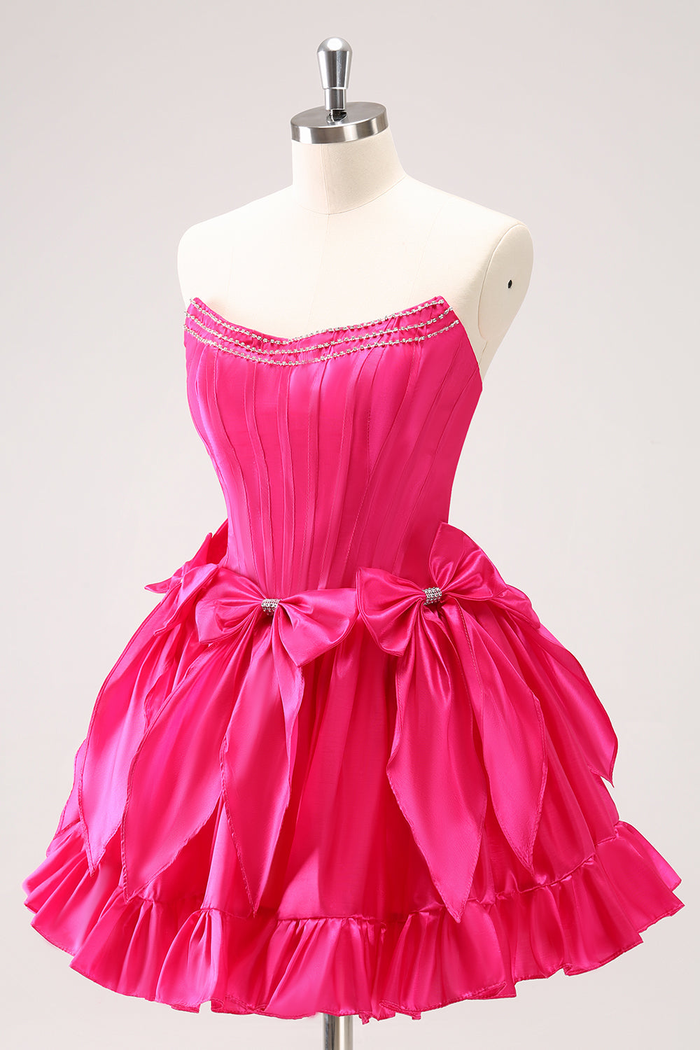 Fuchsia A Line Strapless Corset Short Homecoming Dress With Bows