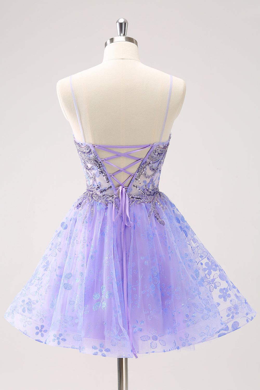 Sparkly Lilac A Line Spaghetti Straps Short Homecoming Dress with Sequins