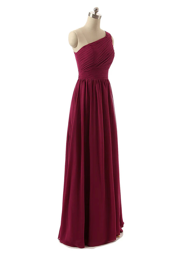 Glamorous Chiffon One Shoulder Neckline Floor-length A-line Bridesmaid Dresses BD048