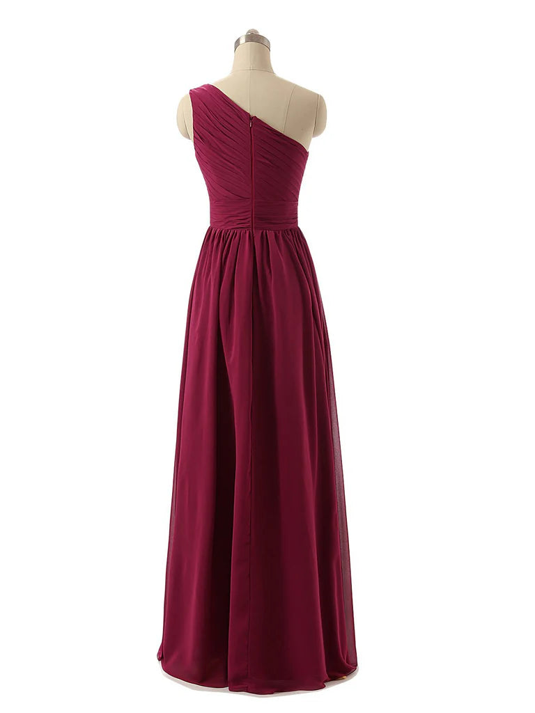 Glamorous Chiffon One Shoulder Neckline Floor-length A-line Bridesmaid Dresses BD048