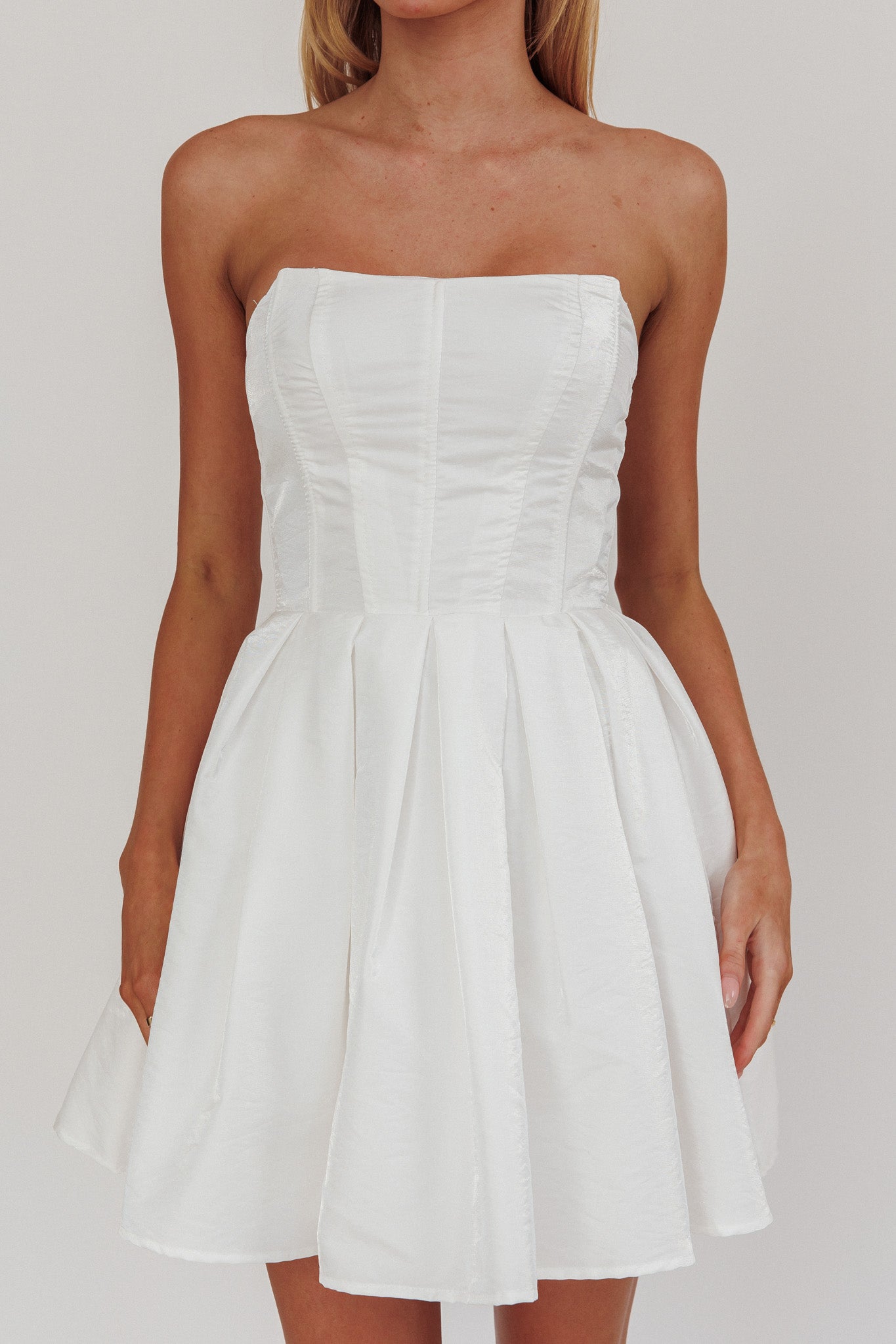 Loveless Strapless Flared Mini Homecoming Dress Off White