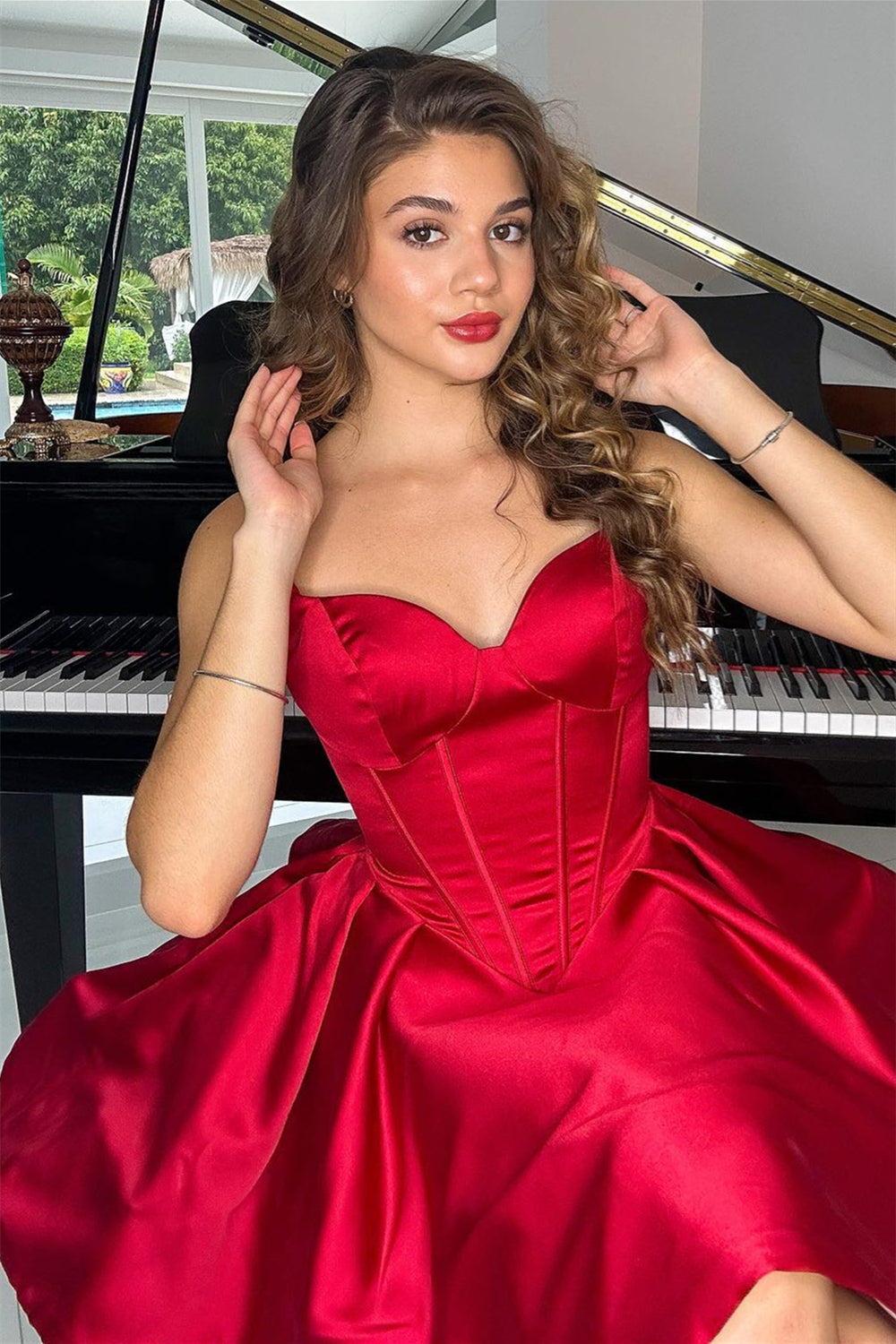 Red Strapless Satin A-line Homecoming Dress