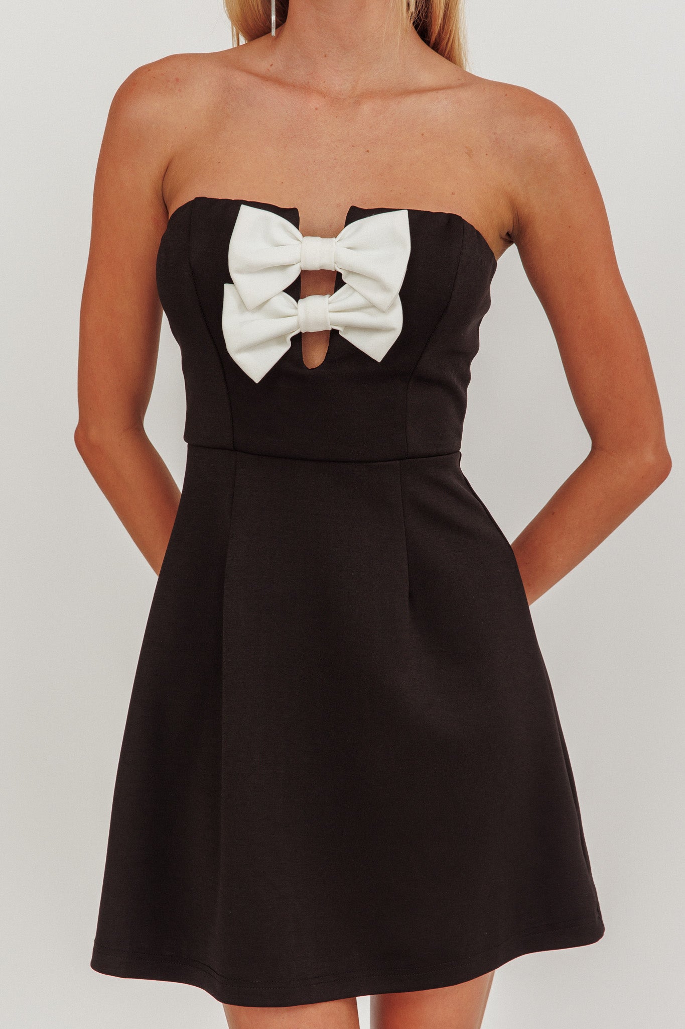 All For You Bow Strapless Mini Homecoming Dress