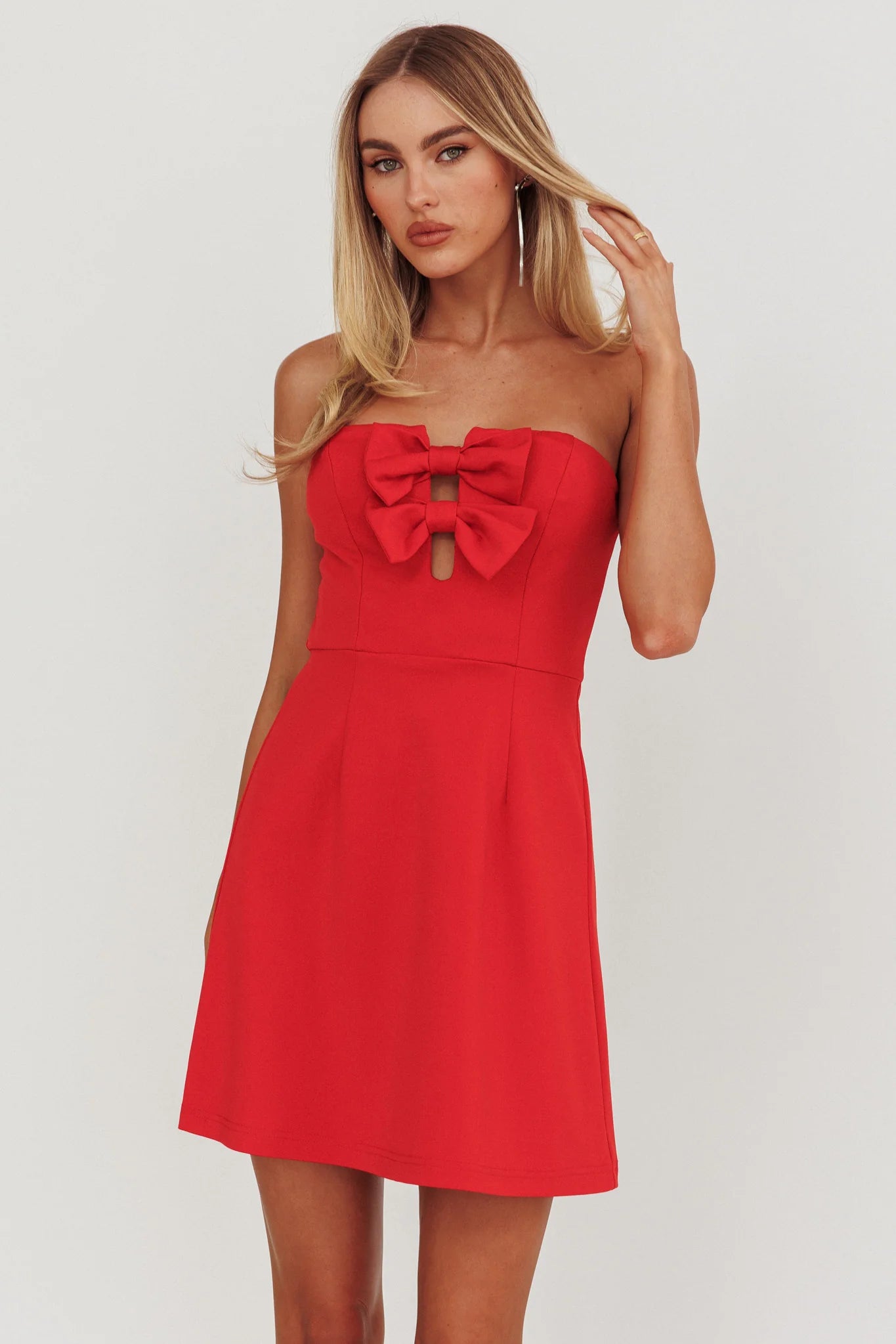 All For You Bow Strapless Mini Homecoming Dress