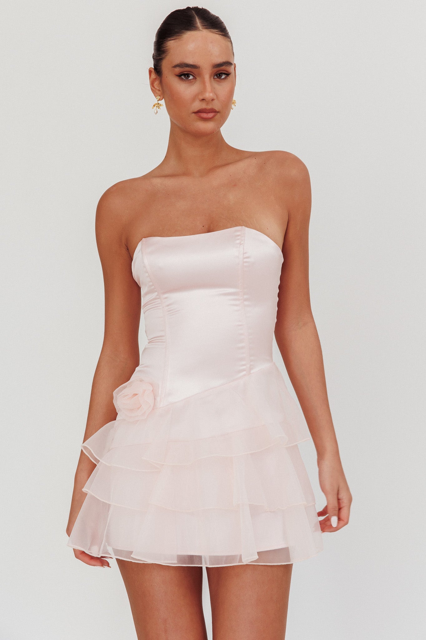 Bless Strapless Organza Ruffle Mini Homecoming Dress