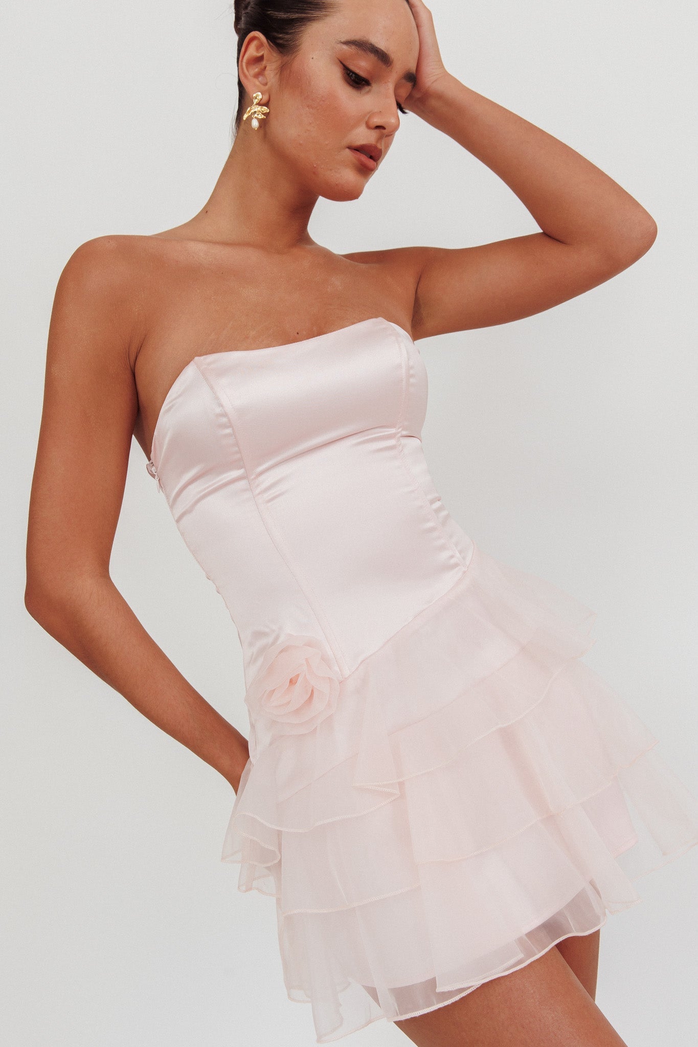 Bless Strapless Organza Ruffle Mini Homecoming Dress