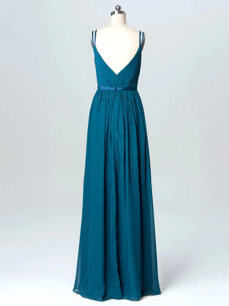 Junoesque Chiffon Spaghetti Straps Neckline Floor-length A-line Bridesmaid Dresses With Pleats BD001