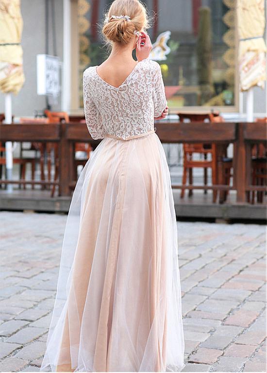 Popular lace & Tulle Scoop Neckline Floor-length A-line Bridesmaid Dresses BD023