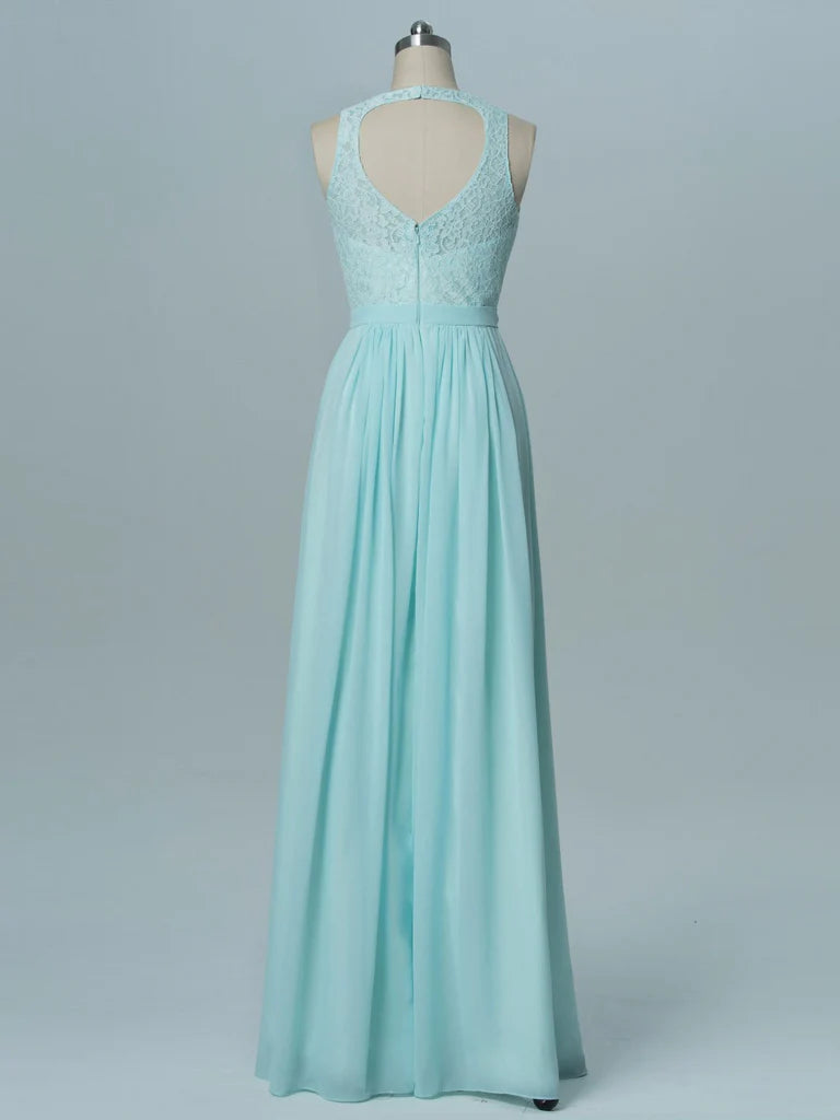 Romantic Chiffon Scoop Neckline Cut-out A-line Bridesmaid Dresses With Appliques BD002