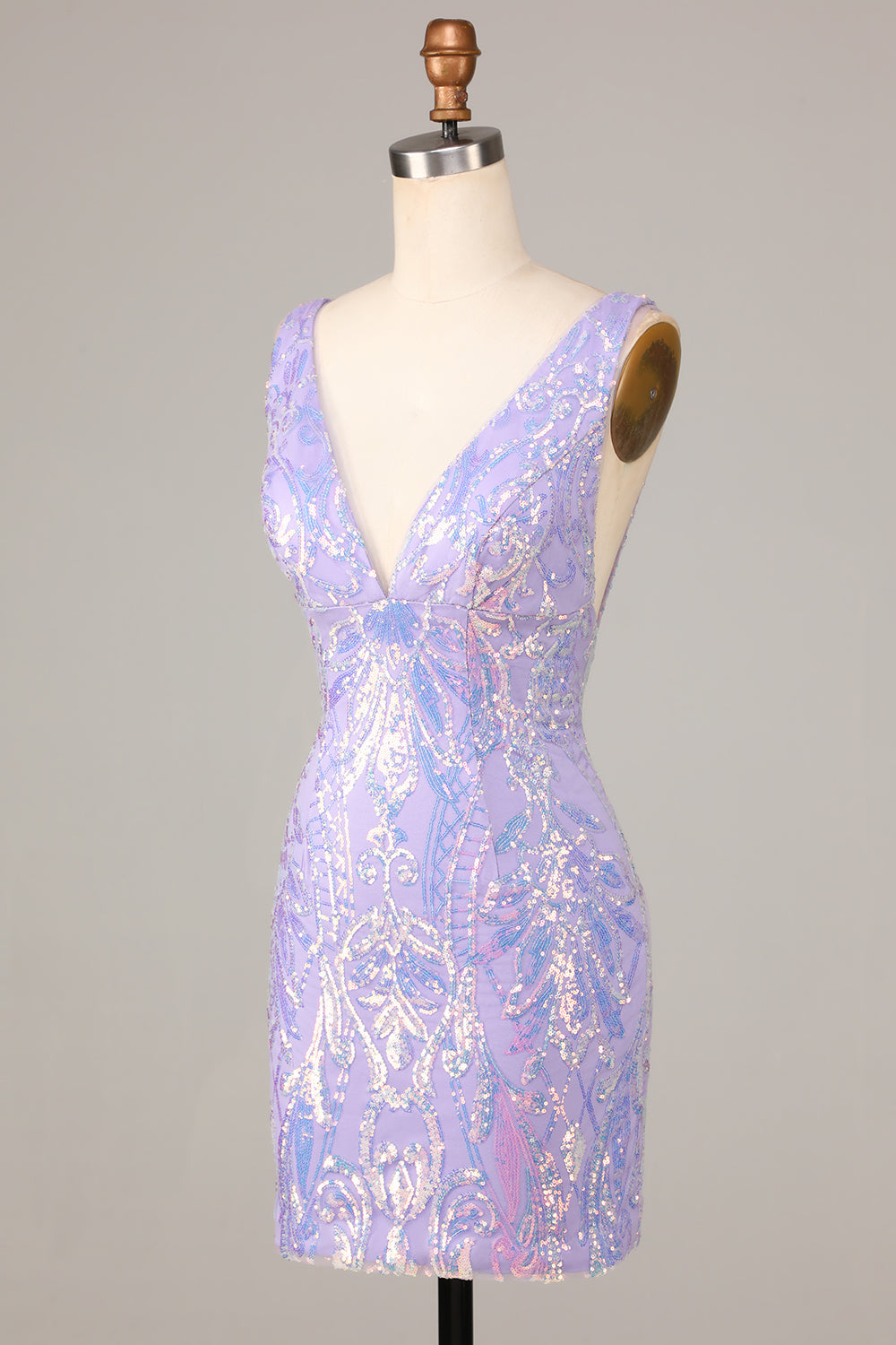 Lost In Your Eyes Bodycon V-Neck Lilac Sequins Short Homecoming Dress