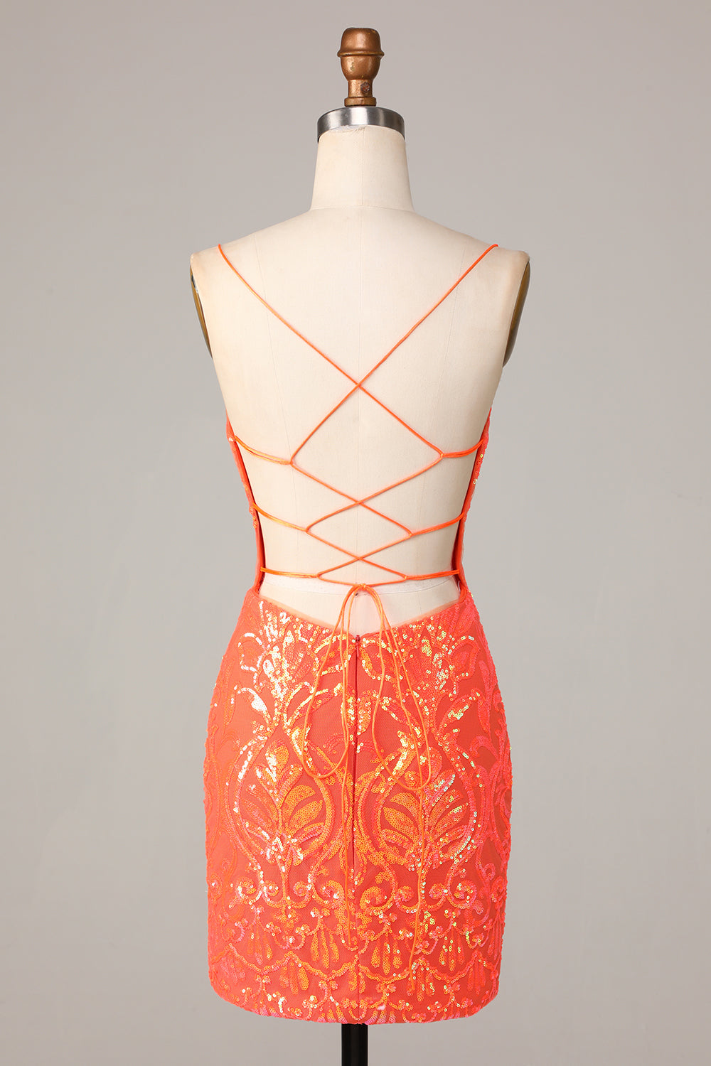 Sparkle 'til Dawn Bodycon Spaghetti Straps Orange Sequins Short Homecoming Dress