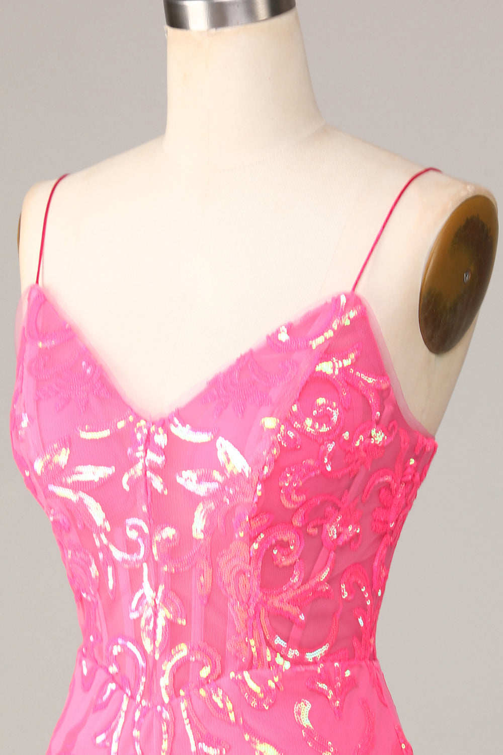 Undeniably Amazing Sheath Spaghetti Straps Fuchsia Sequins Homecoming Dress