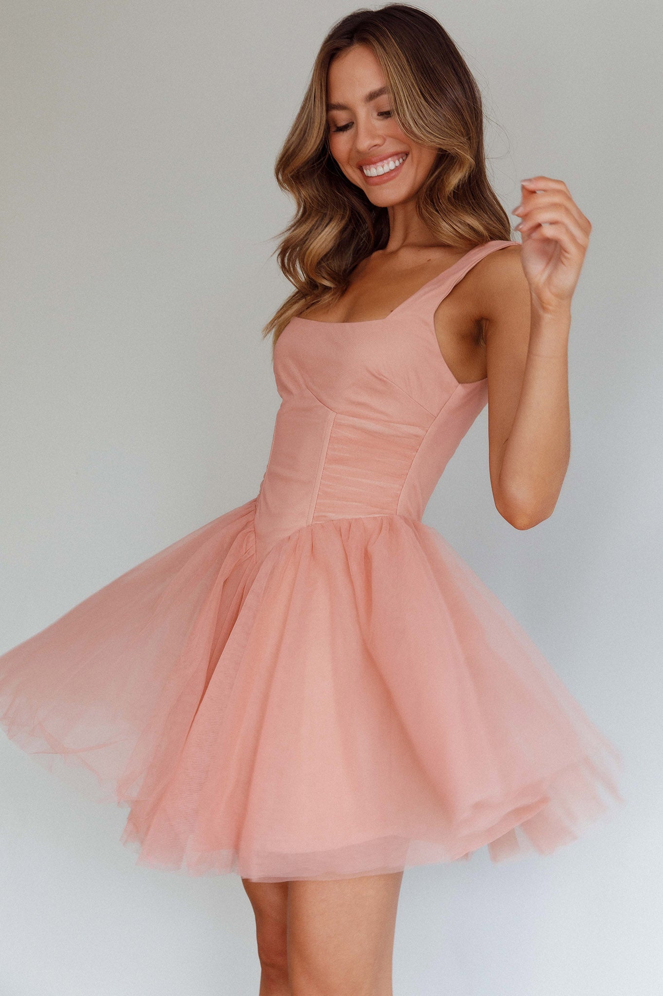 La Ballerine Layered Mesh Mini Homecoming Dress Lipstick