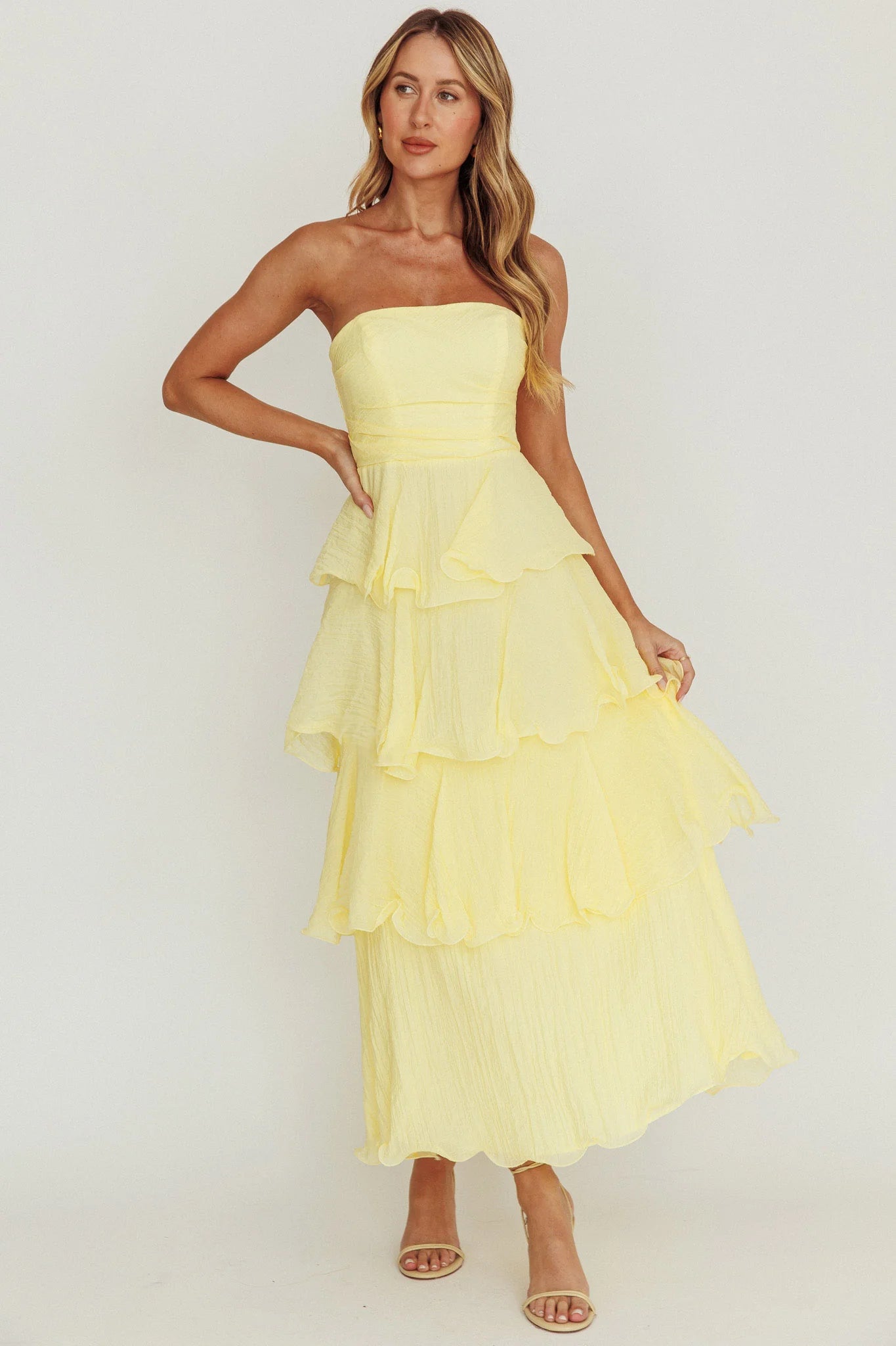 Giavana Strapless Layered Midi Homecoming Dress Off White