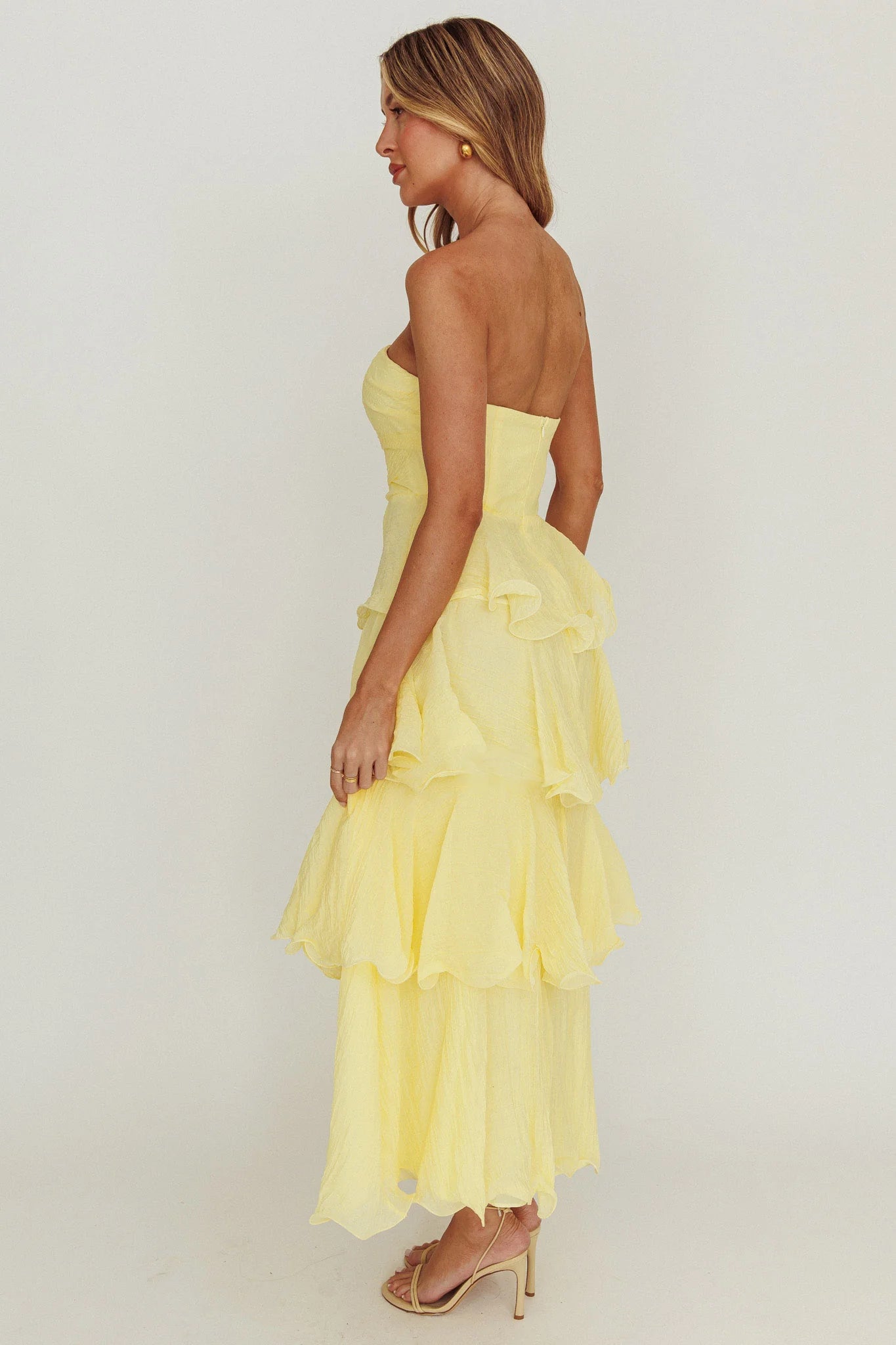 Giavana Strapless Layered Midi Homecoming Dress Off White