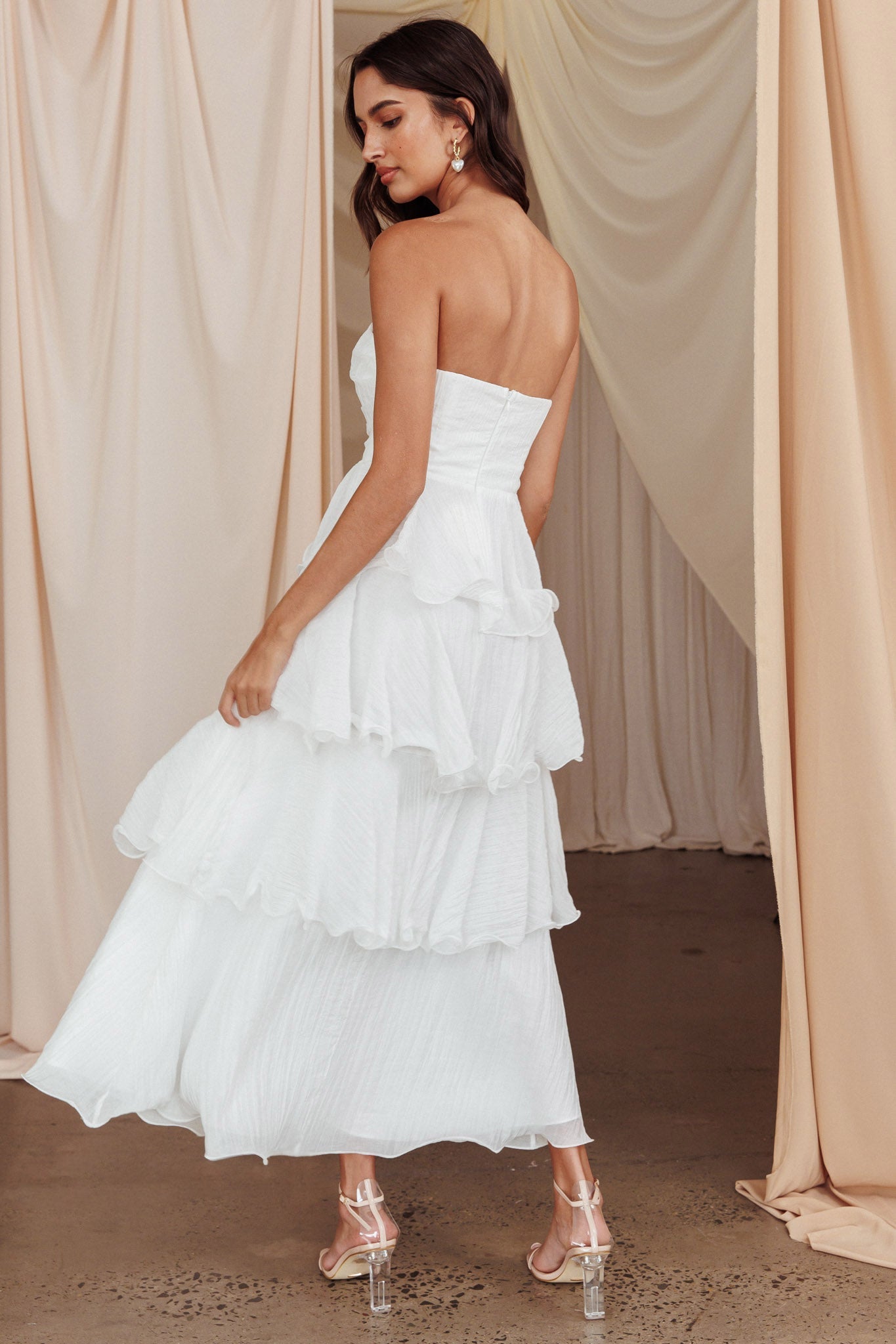 Giavana Strapless Layered Midi Homecoming Dress Off White