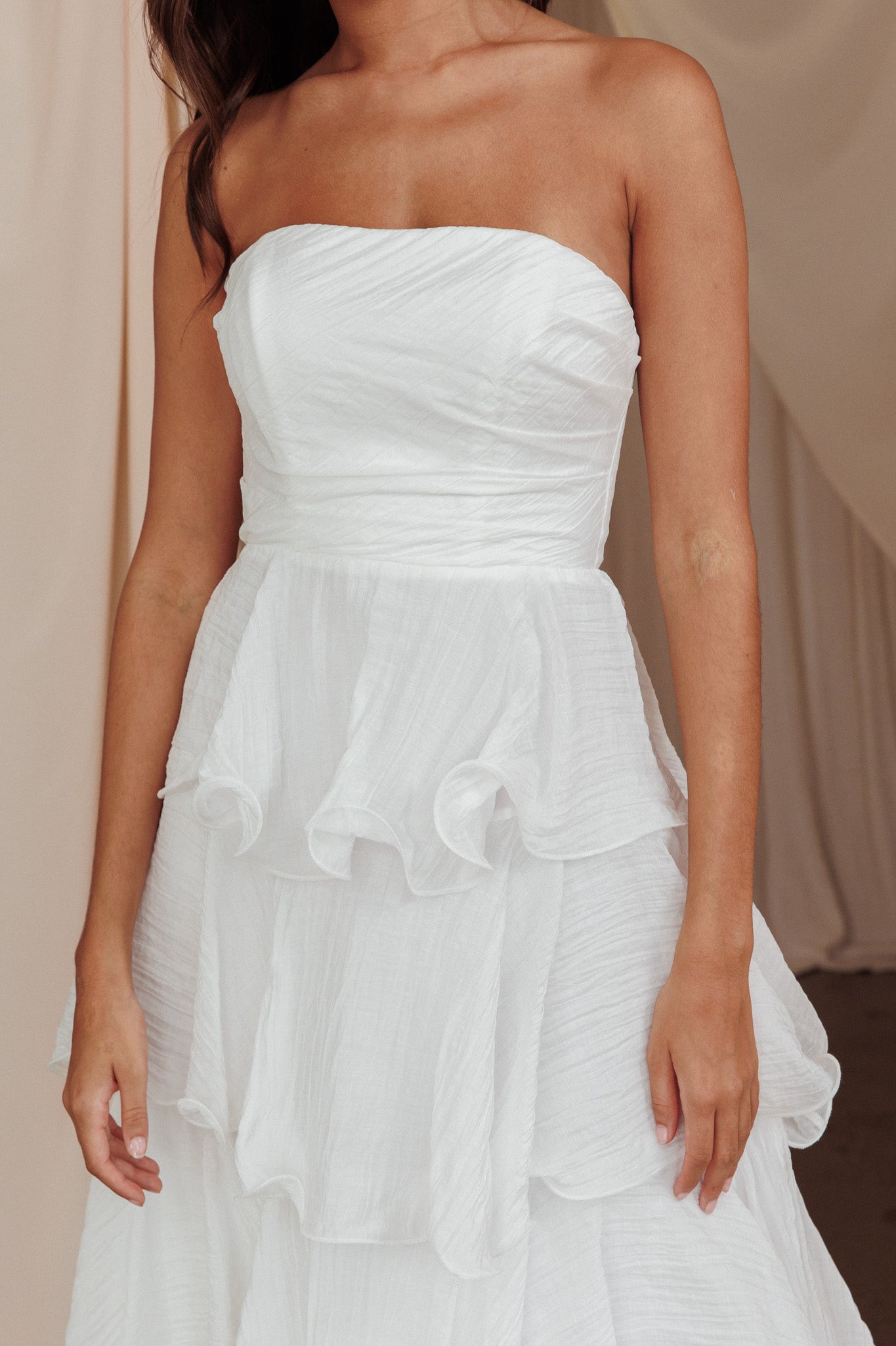 Giavana Strapless Layered Midi Homecoming Dress Off White