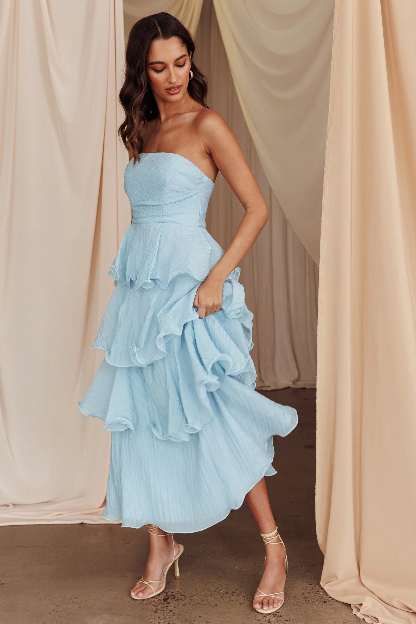 Giavana Strapless Layered Midi Homecoming Dress Off White