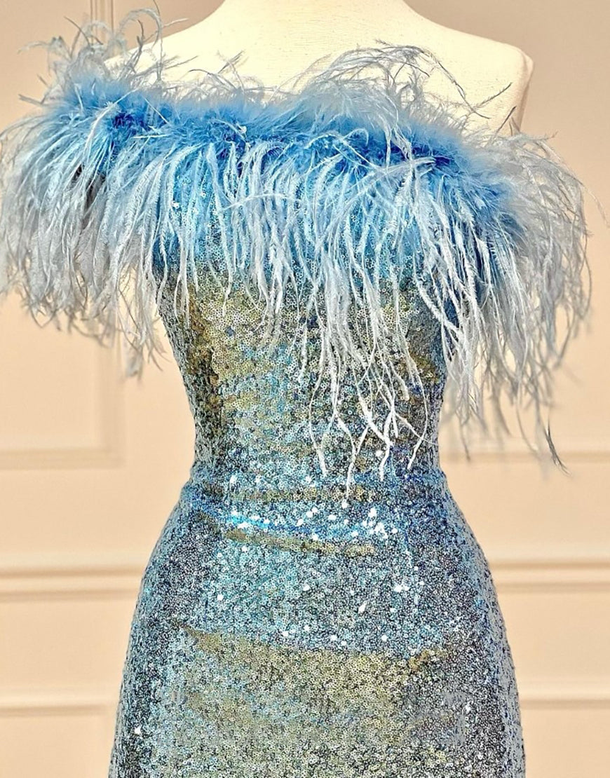 Farrah |Sheath Sequin Homecoming Dress with Feather