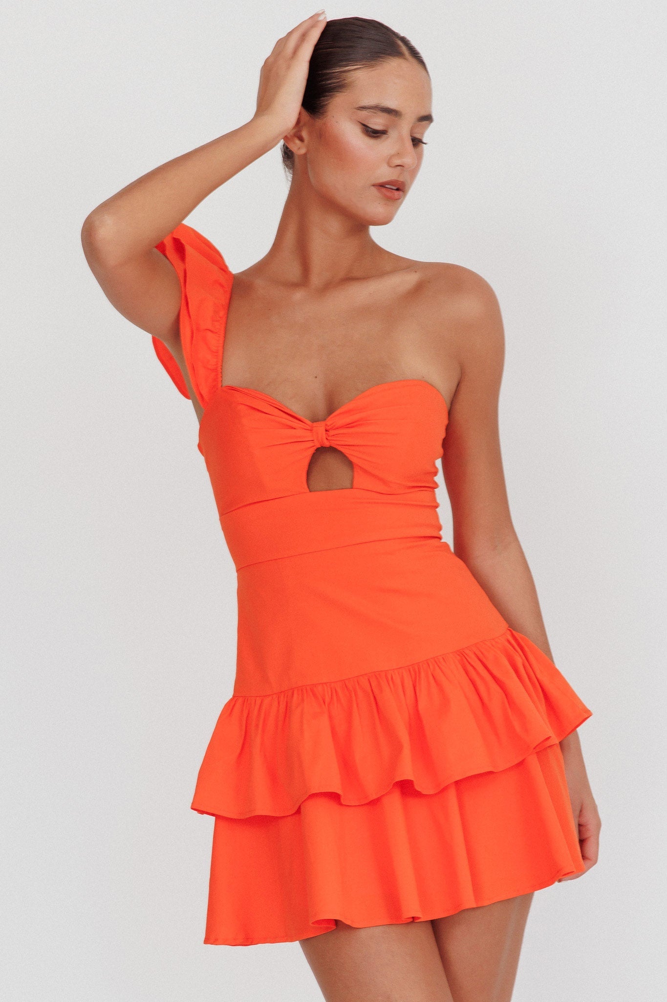 Tea Time One Shoulder Ruffle Mini Homecoming Dress