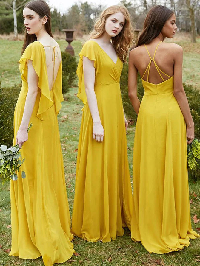 Elegant V-neck A-line Bridesmaid Dresses Chiffon Short Sleeves Gowns BD122